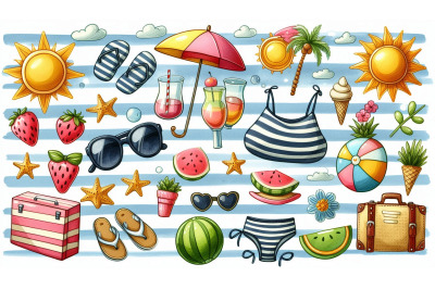 Summer stripes and icons