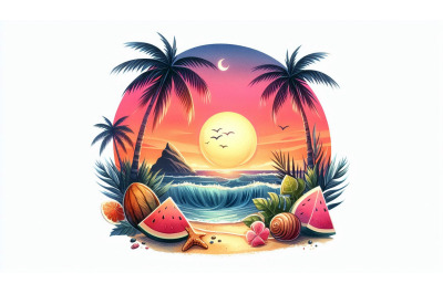 Sunset tropical icons