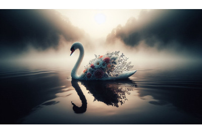 Swan Gliding Misty Silhouette