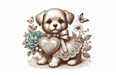 Vintage Puppy Lace Heart