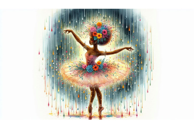 Watercolor Ballerina Glowing Rain