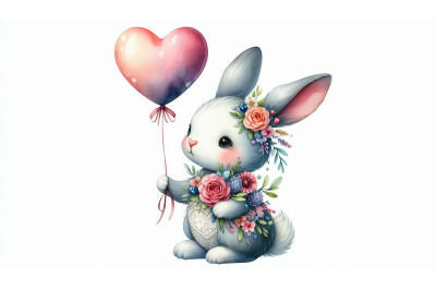 Watercolor Bunny Heart Balloon