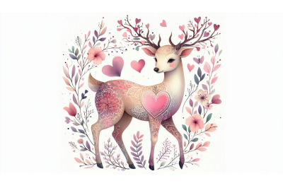 Watercolor Deer Heart Antlers