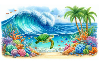 Wave and turtle