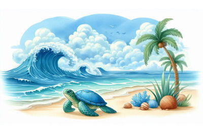 Wave and turtle calm
