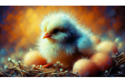 Impressionist fluffy baby chick