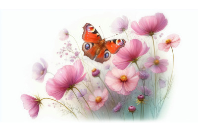 Ink Butterfly Wildflowers
