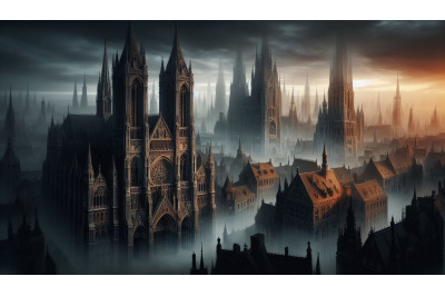 Misty Gothic Cityscape View