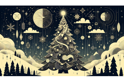 Modern holiday tree silhouette