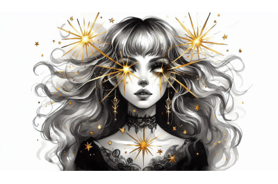 Monochrome Girl Golden Bursts
