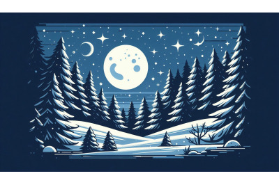Moonlit Snowy Forest