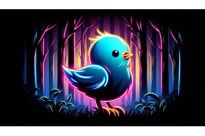Neon chick in a dark forest