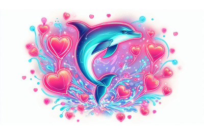 Neon Dolphin Jumping Hearts