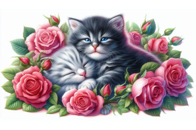 Oil Painting Cuddling Kittens