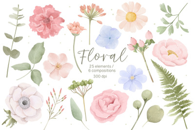 Watercolor Romance Floral Clipart
