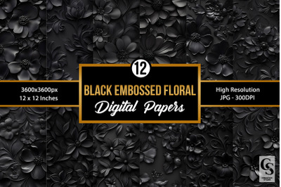 3D Black Embossed Flowers Patterns