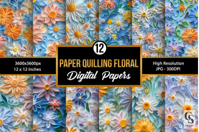 Pastel Paper Quilling Flowers Digital Paper
