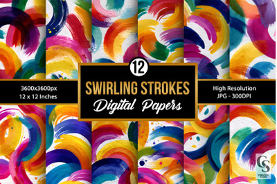 Colorful Swirling Brushstrokes Digital Paper