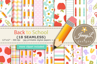 Back to School SEAMLESS Digital Papers &amp; CLIPART