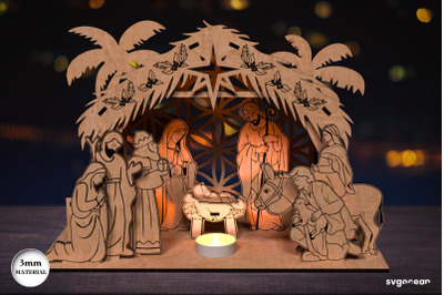 Nativity Scene Candle Holder Laser Cut