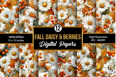 Fall Daisy &amp; Berries Digital Paper