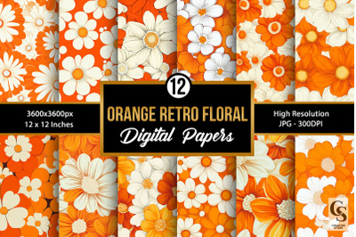Orange Retro Flowers Digital Paper