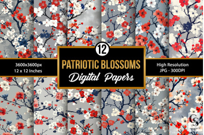 Patriotic Cherry Blossoms Digital Paper