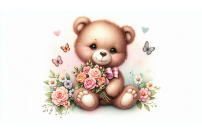 Bear Holding Bouquet