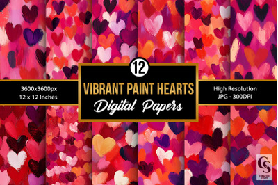 Vibrant Pink Painted Hearts Digital Paper