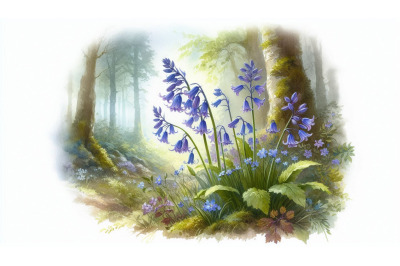 Bluebell Woodland Watercolor