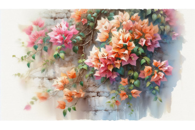 Bougainvillea Wall Watercolor