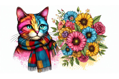 Bright Flowers Cat