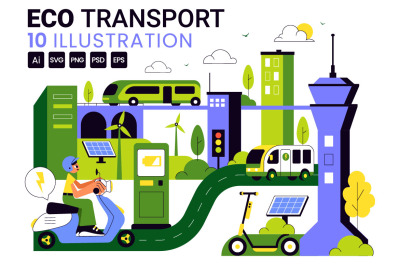10 Eco Friendly Transportation Illustration