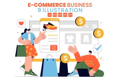 9 E-commerce Transactions Business Illustration