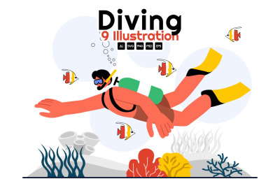 9 Underwater Diving Sport Illustration