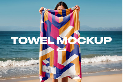 Woman Holding Beach Towel Mockup