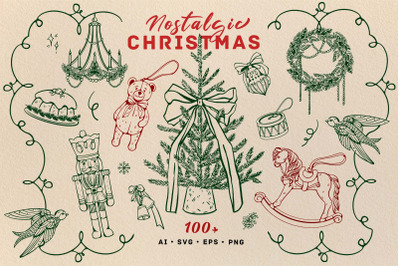 Vintage Christmas Vector Retro Set