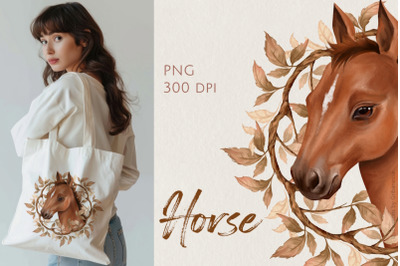 Horse with Autumn Wreat | PNG