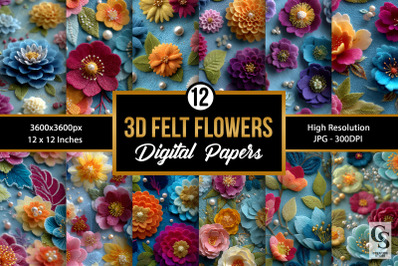 3D Colorful Beaded Felt Flowers Digital Paper