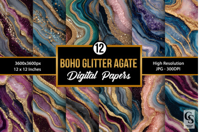 Boho Glitter Agate Digital Paper