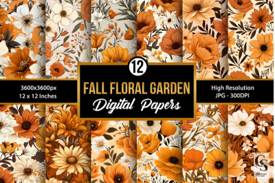 Fall Floral Garden Digital Paper Seamless Patterns