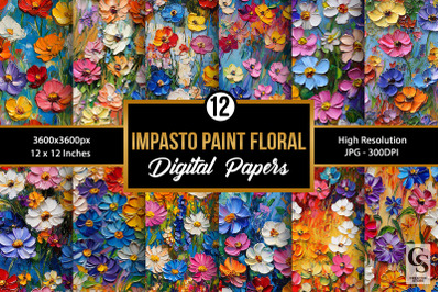 Colorful Impasto Painted Flowers Digital Paper