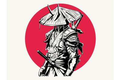 Samurai Line Art for T-Shirt Design