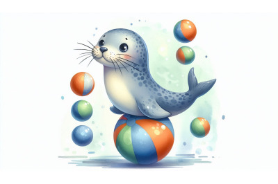 Cartoon Seal Balancing Vector