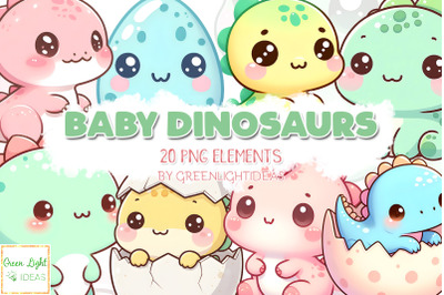 Cute Baby Dinosaurs Clipart, Kawaii Dino Graphics, Nursery Dinosaurs