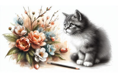 Cat Flowers Sketch