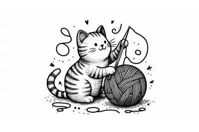 Doodle Cat Playing Yarn