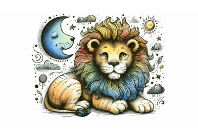Doodle Lion Sketch Illustration