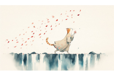 Falling Petals Cat