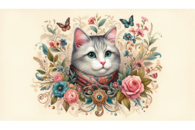 Floral Decor Cat